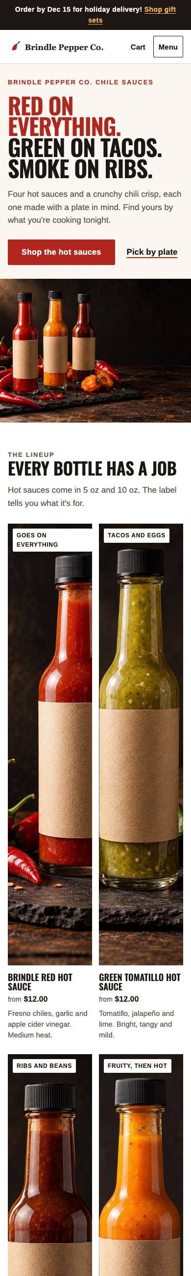 Brindle Pepper Co. homepage, after, on a phone